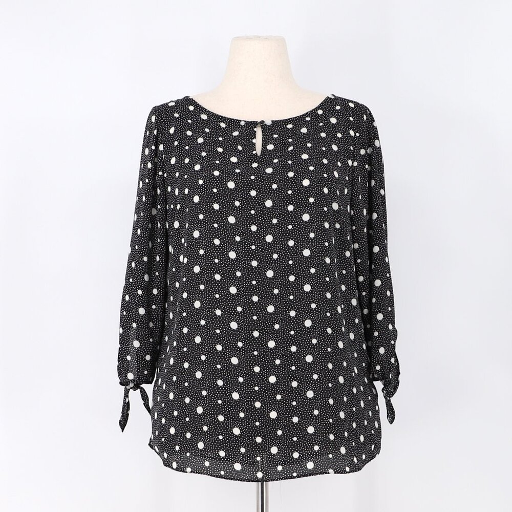 NWT TALBOTS Tie-Sleeve Bold Polka Dot Black & White Size LP